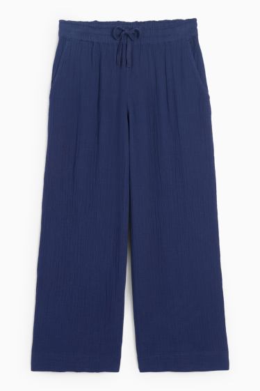 Donna - Pantaloni - vita alta - gamba larga - blu scuro