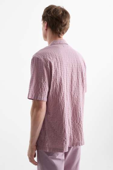 Men - Shirt - relaxed fit - lapel collar - check - light violet