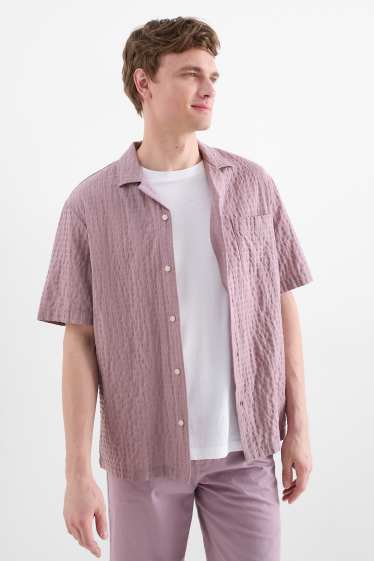 Men - Shirt - relaxed fit - lapel collar - check - light violet