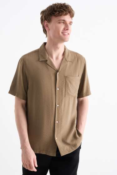 Pánské - Košile - regular fit - klopový límec - khaki