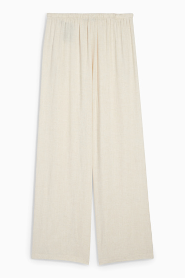 Women - Cloth trousers - mid-rise waist - wide leg - light beige