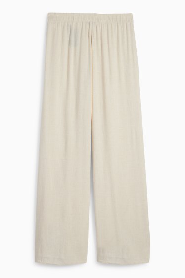 Dámské - Plátěné kalhoty - mid waist - wide leg - světle béžová