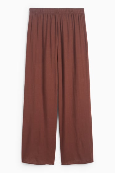 Donna - Pantaloni - vita media - gamba ampia - marrone scuro