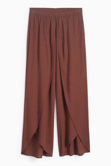 Donna - Pantaloni - vita media - gamba ampia - marrone scuro