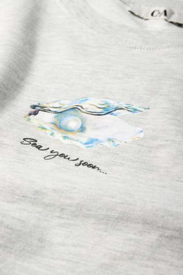 Dames - T-shirt - oversized - licht grijs-mix