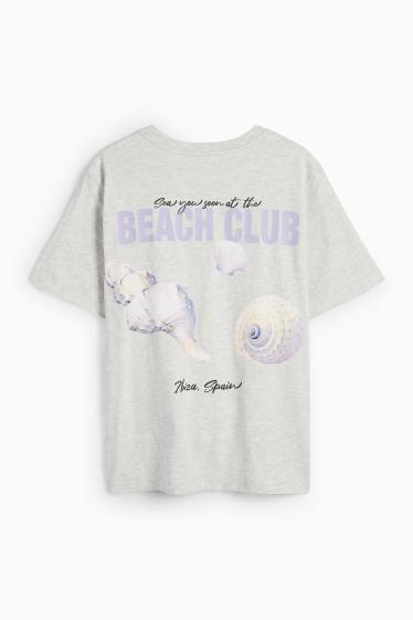 Dames - T-shirt - oversized - licht grijs-mix
