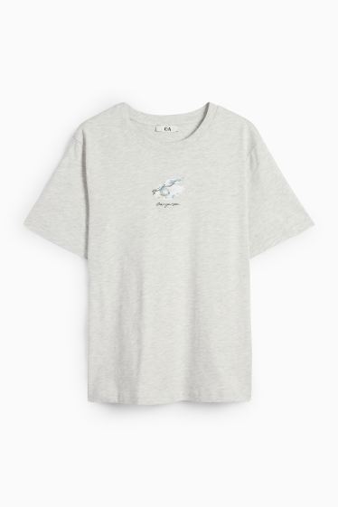Dames - T-shirt - oversized - licht grijs-mix