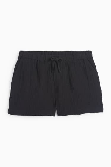 Dames - Korte broek van mousseline - mid waist - zwart