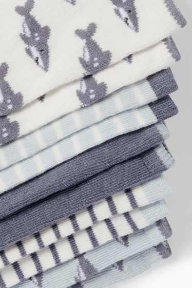 Baby: jongens - Set van 5 - haai en zeilboot - baby-sneakersokken - donkerblauw