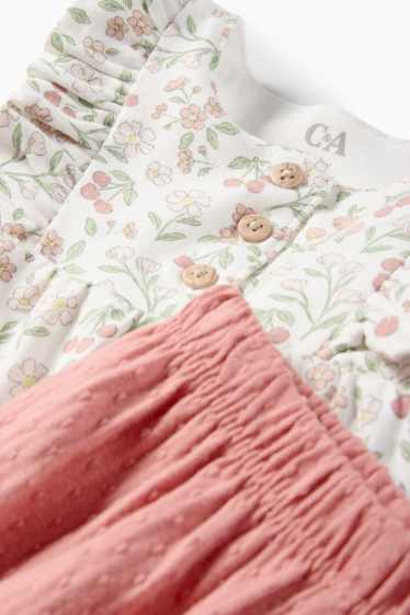 Baby: meisjes - Bloemetjes - babyoutfit - 3-delig - donker rose