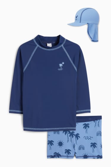 Baby: jongens - Palmboom - UV-babyzwemoutfit - LYCRA® XTRA LIFE™ - 3-delig - donkerblauw