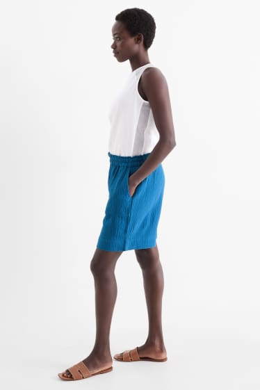 Women - Muslin shorts - high waist - dark blue