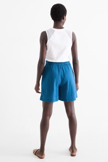 Women - Muslin shorts - high waist - dark blue