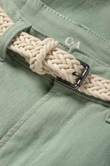 Women - Denim Bermuda shorts with belt - mid-rise waist - green
