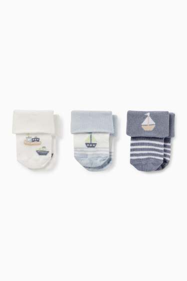 Baby Jungen - Multipack 3er - Boot - Erstlings-Socken mit Motiv - blau