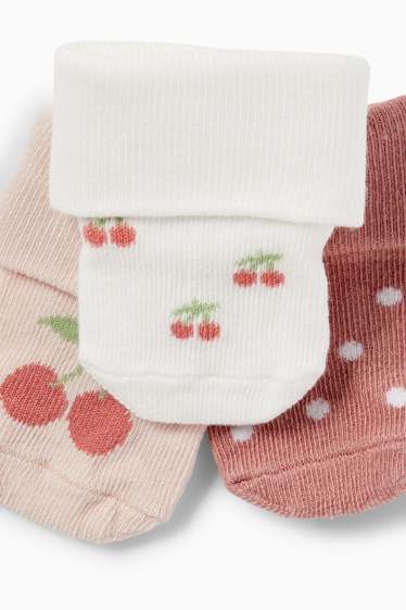 Baby: meisjes - Set van 3 paar - kers - newbornsokken met motief - roze