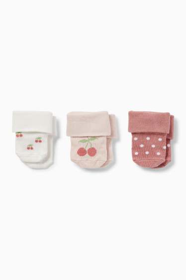 Baby: meisjes - Set van 3 paar - kers - newbornsokken met motief - roze