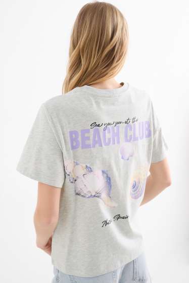 Dames - T-shirt - oversized - licht grijs-mix