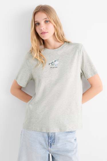 Dames - T-shirt - oversized - licht grijs-mix