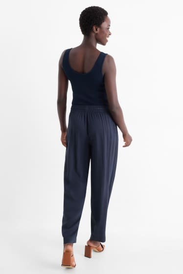 Women - Cloth trousers - high waist - tapered fit - dark blue