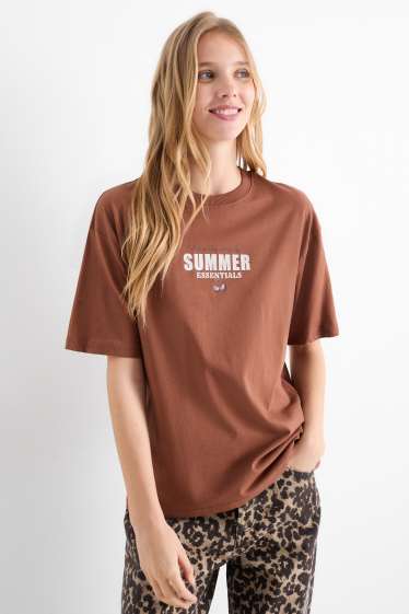 Dámské - Tričko - oversized - hnědá
