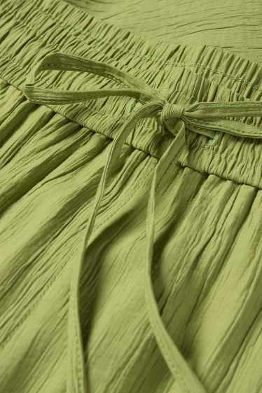 Women - Cloth trousers - high waist - wide leg - textured - green