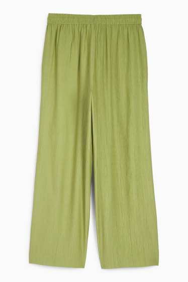 Women - Cloth trousers - high waist - wide leg - textured - green