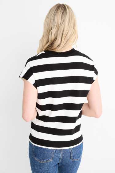 Women - Basic T-shirt - regular fit - striped - black / white