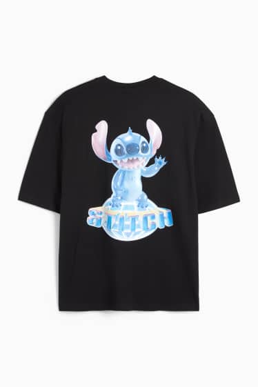 Pánské - Tričko - oversized - Lilo & Stitch - černá