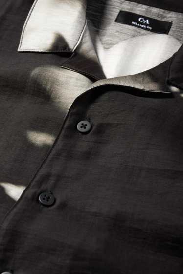 Heren - Overhemd - relaxed fit - reverskraag - met patroon - zwart