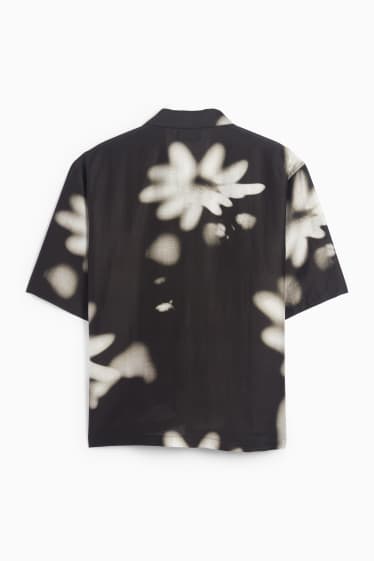 Heren - Overhemd - relaxed fit - reverskraag - met patroon - zwart