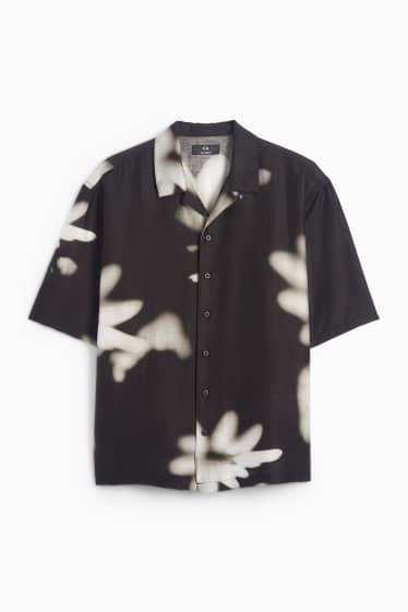 Heren - Overhemd - relaxed fit - reverskraag - met patroon - zwart
