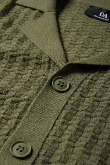 Herren - Strick-Hemd - Relaxed Fit - Reverskragen - strukturiert - dunkelgrün