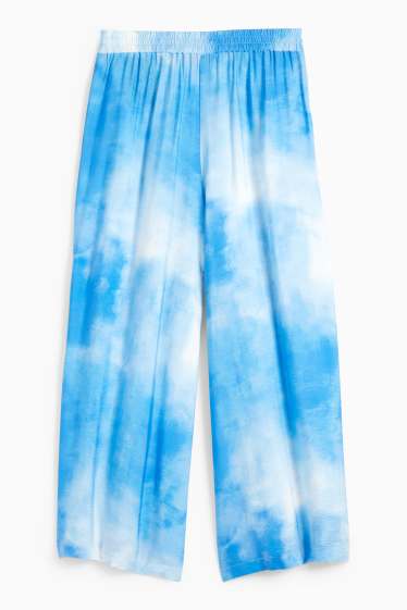 Women - Cloth trousers - high waist - wide leg - patterned - blue
