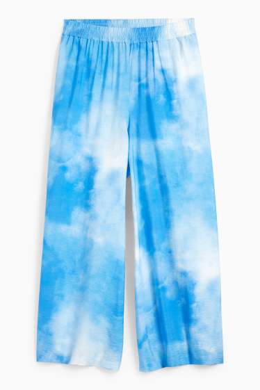 Women - Cloth trousers - high waist - wide leg - patterned - blue