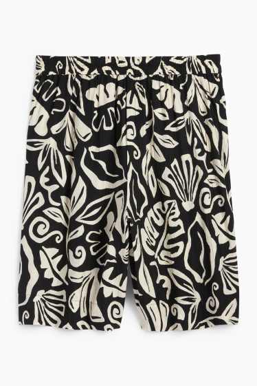 Women - Bermuda shorts - high waist - patterned - textured - black / beige