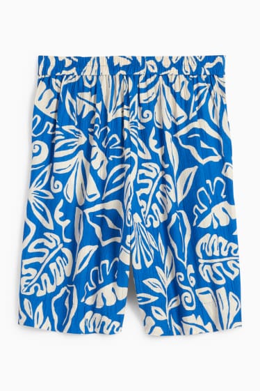 Damen - Bermudas - High Waist - gemustert - strukturiert - blau / beige
