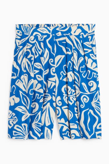 Damen - Bermudas - High Waist - gemustert - strukturiert - blau / beige