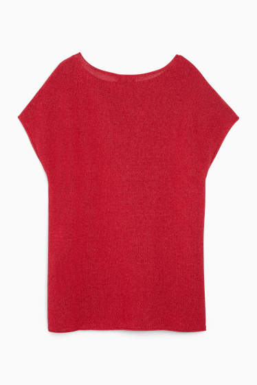 Damen - Strickpullover - kurzarm - dunkelrot