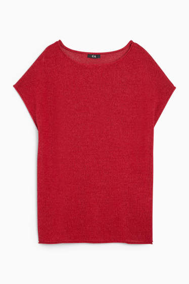 Damen - Strickpullover - kurzarm - dunkelrot