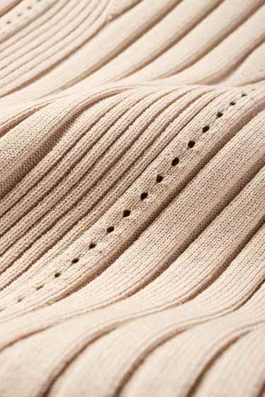 Women - Knitted top - ribbed - taupe