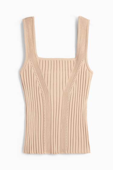 Women - Knitted top - ribbed - taupe