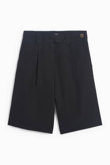 Damen - Shorts - High Waist - Leinen-Mix - schwarz