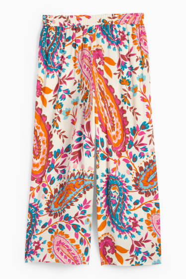 Women - Cloth trousers - mid-rise waist - wide leg - patterned - cremewhite