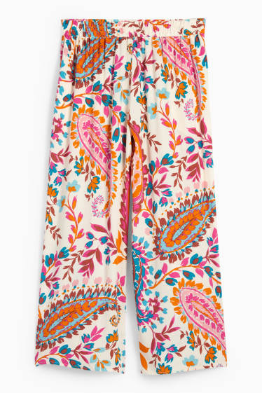 Women - Cloth trousers - mid-rise waist - wide leg - patterned - cremewhite