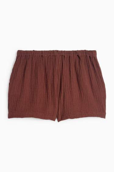 Damen - Musselin-Shorts - Mid Waist - dunkelbraun