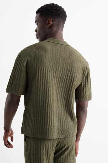 Herren - Strick-Hemd - Relaxed Fit - Reverskragen - strukturiert - dunkelgrün