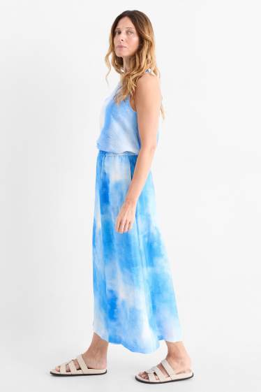 Women - Cloth trousers - high waist - wide leg - patterned - blue