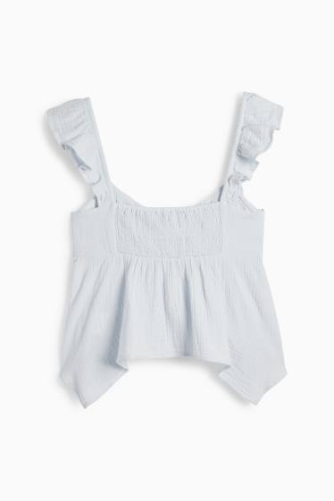 Dames - Blousetop - met structuur - lichtblauw