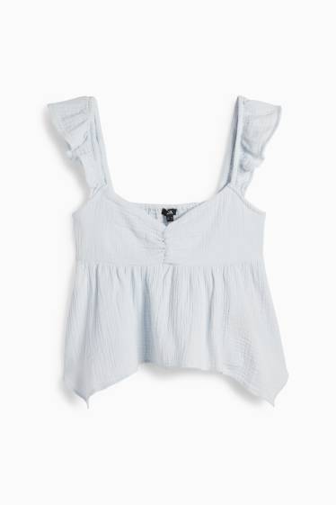 Dames - Blousetop - met structuur - lichtblauw